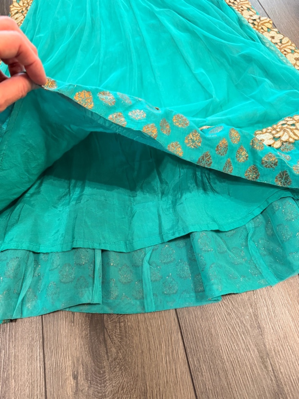 Turquoise Gold Anarkali Maxi Dress Indian Wedding Guest Bollywood Gown Medium - Picture 13 of 16